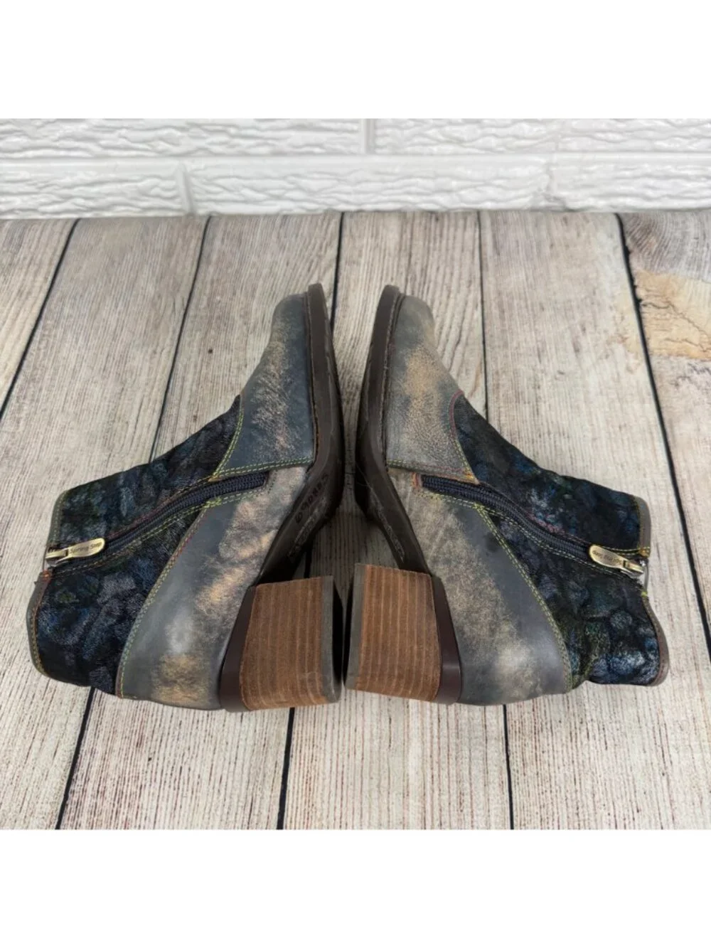 L’Artiste by Spring Step Gabory Ankle Boots Distressed Chunky Heel Sz 38 US 7.5